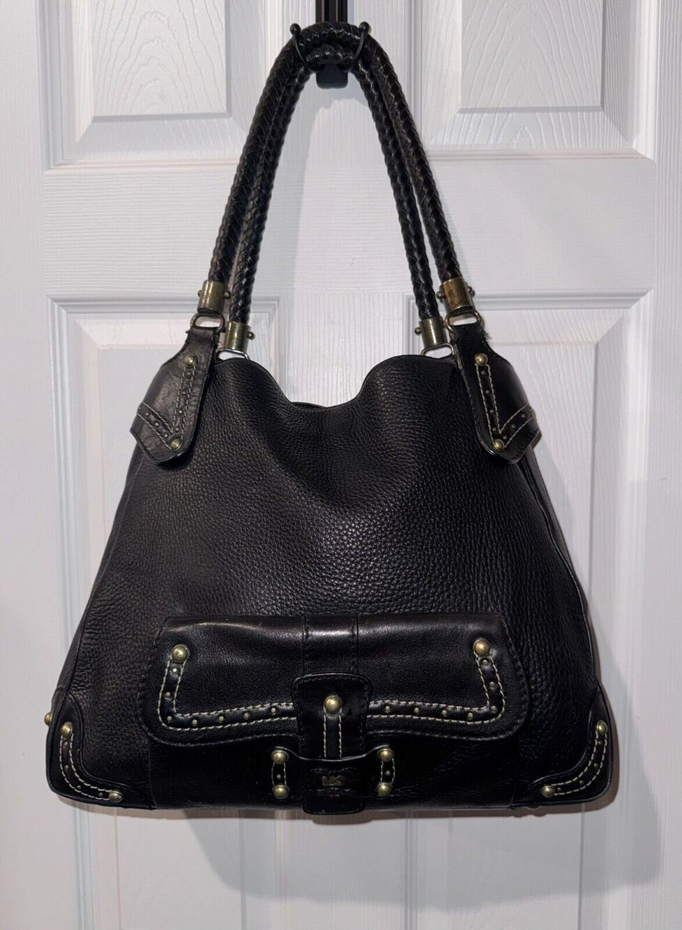 Michael Kors Logos Vintage Soft Black Pebbled Leather Hobo Shoulder Bag